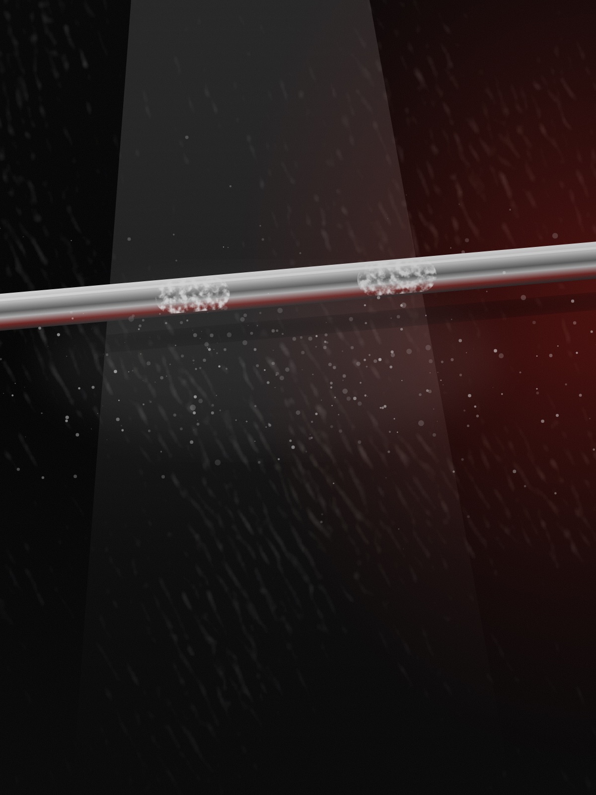 A steel pull-up bar with chalk marks in a beam of light